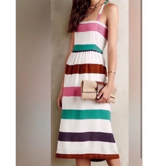 Corey Lynn Calter Dresses & Skirts - Corey Lynn Calter Anthropologie Striped Midi Dress Multi Smocked Pockets Small